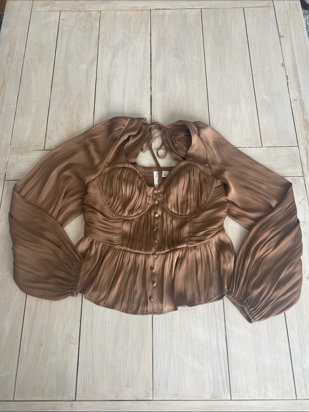 Joie Brown Satin Long Sleeve Blouse XS